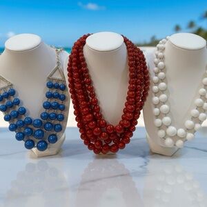 Bold Bubble Graduated Bead Necklace Bundle - Set of 3 Red, White & Blue